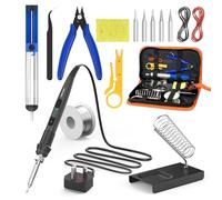 Kit saldatore 15 in 1 da 80 W, LCD regolabile a temperatura 180-520 °C, kit saldatore elettrico con 5 punte di saldatura, pompa dissaldante, tubo di filo di stagno, supporto, pinzette