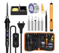 Kit Saldatore, Saldatore Elettrico 80W con Display LCD Temperatura Regolabile e Interruttore ON/OFF, Saldatore a Stagno con 5 Punte, per Riparazioni Elettroniche e Fai da Te