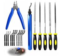 Kit Sbavatore Manuale, 10 Lame, 5 Lime e Tronchesino | Lame HSS e cobalto, manico metallico 360°, ricambi rapidi, per metallo, plastica, resina, PVC, alluminio, rame