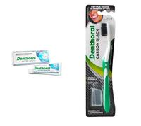 Kit Sbiancamento con Denthoral Dentifricio Ultra White 75ml, Dentifricio Sbiancante e Denthoral Spazzolino Carbon Black, con Setole Medie al Carbone Attivo