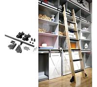 Kit scala scorrevole per biblioteca, scala scorrevole retrattile, binario di sospensione, set completo di ferramenta con ruote a rullo da pavimento + binario di estensione (scala non inclusa