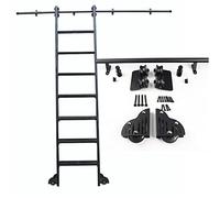 Kit scala scorrevole per libreria Kit hardware per binari per scale scorrevoli (senza scala), binario per scala mobile a tubo tondo in acciaio al carbonio con ruote a rulli(488cm Kit pista)