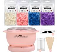 Kit scaldacera pieghevole, mini scaldacera portatile con vasetto di cera in silicone, 4 x 50 g di chicchi di cera dura, da utilizzare per la depilazione di tutto il corpo, viso, braccia, gambe