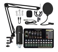 Kit scheda audio for microfono a condensatore con braccio a forbice regolabile for microfono Studio professionale Wireless Karaoke MIC(Black BM900 Suit)
