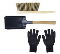 Kit Scopa Paletta Camino, in Acciaio, con Manico in legno, Spazzola per Forno a Legna, Scopa e Paletta Cenere Stufa, Attrezzi per Caminetto per Caminetto, Braciere e Stufa a Legna, Nero