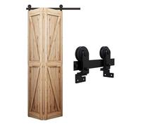 Kit scorrevole per porta della stalla, Kit ferramenta for porte scorrevoli a doppia piega da 3,3-4 piedi for fienile unidirezionali porta scorrevole nera a forma di T, senza(101cm 3.3FT rail kit)
