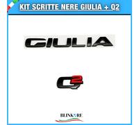 kit Scritte Stemma Logo per Alfa Romeo GIULIA + Q2 NERO METALLO baule scritta