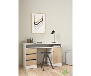 KIT SCRIVIANIA 3 CASSETTI 1 ANTA CON CHIAVE 126X55X75 CM BIANCO QUERCIA STUDIO