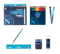 Kit Scuola 42 Pezzi Napoli - Set Cancelleria con 18 Matite Colorate, 18 Pennarelli, 2 Penne Gel, Matita, Righello, Colla 20g e Temperino 2 Fori - Ideale per Elementari e Media + portachiave squadra