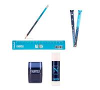 Kit Scuola 6 Pezzi Napoli - 2 Penne Gel, Matita, Righello, Colla 20g e Temperino 2 Fori - Ideale per Elementari e Media + portachiave squadra