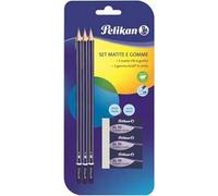 Pelikan 24005807 - Kit 3 Matite Grafite HB E 3 Gomma AL30, Set Scuola, Legno Certificato FSC, Fusto Verniciato A Sezione Esagonale, Mine Resistenti Alla Rottura
