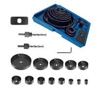 kit Seghe a Tazza per Legno 19 pezzi, Ø19-127mm - Set Completo per Fori Precisi - Profondità di Taglio 25mm - Ideale per Legno, Cartongesso e PVC - Con Valigetta da Trasporto
