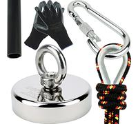 Kit SENSEI 200 kg, Magnete al Neodimio N52 con Occhiello, Ø7 x H1,8 cm, Corda da Pesca 25 m, Guanti Protettivi + Accessori, Kit di Magneti per la Ricerca e la Pesca