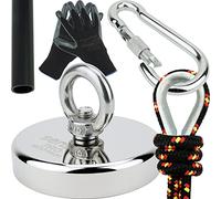 Kit SENSEI 400 kg, Magnete al Neodimio N52 con Occhiello, Ø9 x H1,8 cm, Corda da Pesca 25 m, Guanti Protettivi + Accessori, Kit di Magneti per la Ricerca e la Pesca
