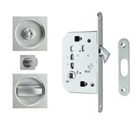 Kit Serratura per Porta Scorrevole Quadrata in Cromo Satinato - Completo di Maniglia, Ditale di Trascinamento e Viti - In Alluminio e Zama