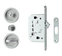 Kit Serratura per Porta Scorrevole tonda in Cromo Satinato - Completo di Maniglia, Ditale di Trascinamento e Viti - In Alluminio e Zama