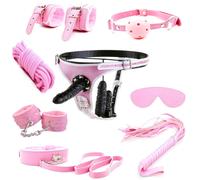KIT SET 8 pz. e strap-on dildo POLSINI COLLARE CAVIGLIERE Frusta rosa
