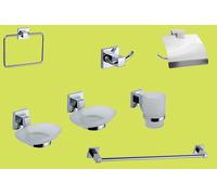 Set Bagno Serie Geo Cromo Lucido Vetro Satinato 7 Pz