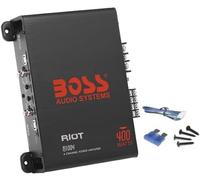 KIT SET amplificatore PER BOSS AUDIO SYSTEMS RIOT R1004 1 amplificatore 4 canali, full-range, 400 watt max b, per auto, 1 pezzo + cavo high level e fusibile omaggio