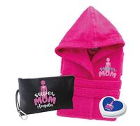 Kit Set Completo per Madre Accappatoio Pochette Donna e Set Unghie Personalizzato con Ricamo Iniziali e Nome Idee Regalo originale personalizzato festa della Mamma Natale Compleanno SUPER EROE