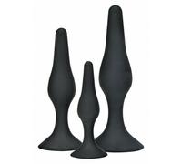 kit set fallo anale plug nero in silicone con dildo con ventosa black curvy anal