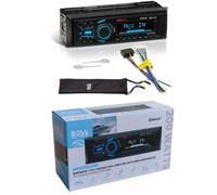 KIT SET PER BOSS AUDIO SYSTEMS MR1308UABK, autoradio 1 din, digital media, ricevitore am/fm, stereo, aux/usb/mp3, con bluetooth, marino, per barca, gommone, nero, 1 pezzo + accessori omaggio