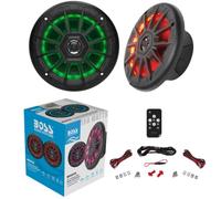 KIT SET PER BOSS AUDIO SYSTEMS MRGB55B, 2 altoparlanti marini coassiali a 2 vie da 5,25" 13,3 cm 133 mm, 75 watt rms 150 watt max, 4 ohm, impermeabili, con led rgb, a coppia + telecomando omaggio
