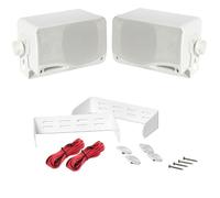 KIT SET PER PYLE PLMR24 2 casse universali da ascolto, bianche, impermeabili, 200 watt rms e 400 watt max, per lido, bar, ristorante, barca, gommone, a coppia + staffe e cavi omaggio