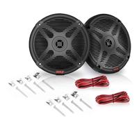 KIT SET PER PYLE PLMRBT65B, 2 altoparlanti marini coassiali a 2 vie, con bluetooth, da 6,5" 16,5 cm, 300 watt rms 600 watt max, 4 ohm, impermeabili, neri, a coppia + cavi e viti omaggio