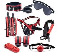KIT SET SOTTOMISSIONE e strap-on dildo POLSINI COLLARE CAVIGLIERE Frusta MORSO X