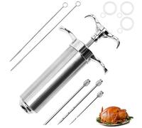Kit siringa iniettore di carne in acciaio inox con 3 aghi per marinata, siringa da cucina in acciaio inox per la cottura del tacchino