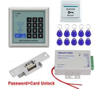 Kit sistema di controllo accessi Tastiera RFID Lettore di schede Alimentatore, pulsante di uscita e 10 telecomandi (senza serratura)
