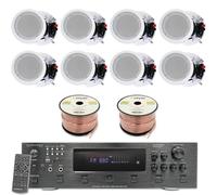 Kit sistema Home Theater, amplificatore Bluetooth a 6 canali, 6000 Watt, 8 altoparlanti da soffitto da 20,3 cm, 300 W ciascuno, cavo per altoparlanti e telecomando da 16 AWG, 152,4 m, ideale per casa