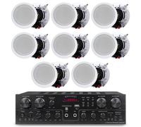 Kit sistema Home Theater con ricevitore Bluetooth a 4 canali da 1000 Watt e 8 altoparlanti da parete da 6,5" 200 Watt a soffitto con audio stereo a 2 vie con woofer/tweeter, design a filo Technical