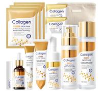 Kit Skincare Viso Completo, 13 Pezzi Set Skincare Collagene, Skincare Coreana Kit 9 in 1 Include Collagen Mask, Eye Cream, Toner Viso, Face Cleanser, Siero Viso, Hand Cream, Idratante Labbra ecc