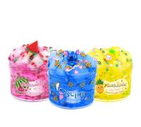 Kit Slime - 3 Pack Jelly Cube Slime Trasparente Croccante con Charm Blu, Anguria e Ananas, Giocattoli Antistress Carini e Aesthetic per Ragazze e Ragazzi, Idee Regalo di Compleanno Divertenti