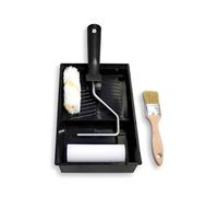 Kit Smalto 2 Mini Rulli di Vernice Antigoccia e Smaltare con Secchio e Pennello - Ideale per Laccare Metallo, Legno e Smalto - Qualità Professionale - 2 Rulli 11 cm - Pennello 40 mm - Vaschetta