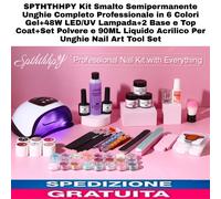 Kit Smalto Semipermanente Unghie Completo Professionale in 6Colori + Lampada 48W