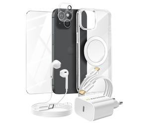 Kit Smart per IPhone 15 Cover, Vetro Protettivo, Caricatori, Auricolari (6
