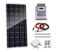 Kit Solare per Camper con Pannello monocristallino da 100 W con regolatore di Carica MPPT da 20 A, staffe di Montaggio a Z, Cavo Solare, alloggiamento per Ingresso Cavi per Ricarica della Batteria da