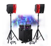 KIT SONO COMPLETO 1200 W BM Bmsonic, Sala delle feste, 2 altoparlanti, SUB 38 cm USB/Bluetooth, Supporti Cavi, Luce LED