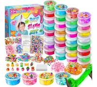 Kit sottile fai da te in 32 colori per ragazze, Crystal Clear Slime, Glow in The Dark Slime con sfere di schiuma aggiuntive, charms, glitter, giocattolo regalo per bambini