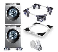 Kit Sovrapposizione Lavatrice Asciugatrice 2 in 1, Telaio Universale Regolabile 46-72 cm + Base Ruote 43-60 cm, Anti-Vibrazione Antiscivolo, 8 Piedi 4 Ruote Doppio Freno, Cinghia Cricchetto 6 m