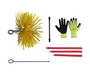 Kit Spazzacamino Pulizia Canne Fumarie Scovolo Tondo in Nylon da 25 Prolunga con molla e con manico Aste filettate estensibili e modulabili fino a 10 metri Guanti in OMAGGIO