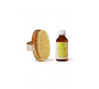 Kit Spazzola body brushing Drenante Corpo con Setole naturali + Olio Anticellulite forte Biologico, Spazzolatura a Secco, Massaggio Linfodrenante dry brushing made in italy