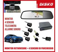 KIT SPECCHIETTO MONITOR RETROVISORE + 4 SENSORI DI PARCHEGGIO TELECAMERA ALLARME