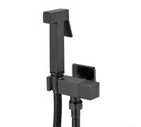 Kit spray quadrato per WC con corpo in lega di zinco, cromato e tubo da 1,5 metri per un controllo preciso dell'acqua durante le attività di pulizia personale (nero)