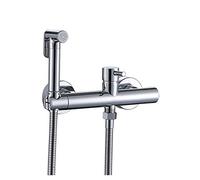 Kit spruzzatore for bidet da bagno nero opaco e cromato, rubinetto for a parete con miscelatore caldo freddo in ottone massiccio(Chrome)