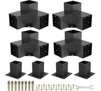 Kit Staffe per Pergola, Supporto per Pali in Legno da Carpenteria Angolari a 3 Vie per Travi Fai da Te, Kit Staffe Include 4 spalle per staffe 4 Basi per legname 100mmx100mm (effettivo: 97mmx97mm)