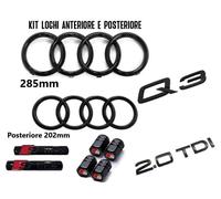 kit stemma logo anelli Audi emblema Q3 2.0tdi Sline nero lucido Tappi Pneumatici